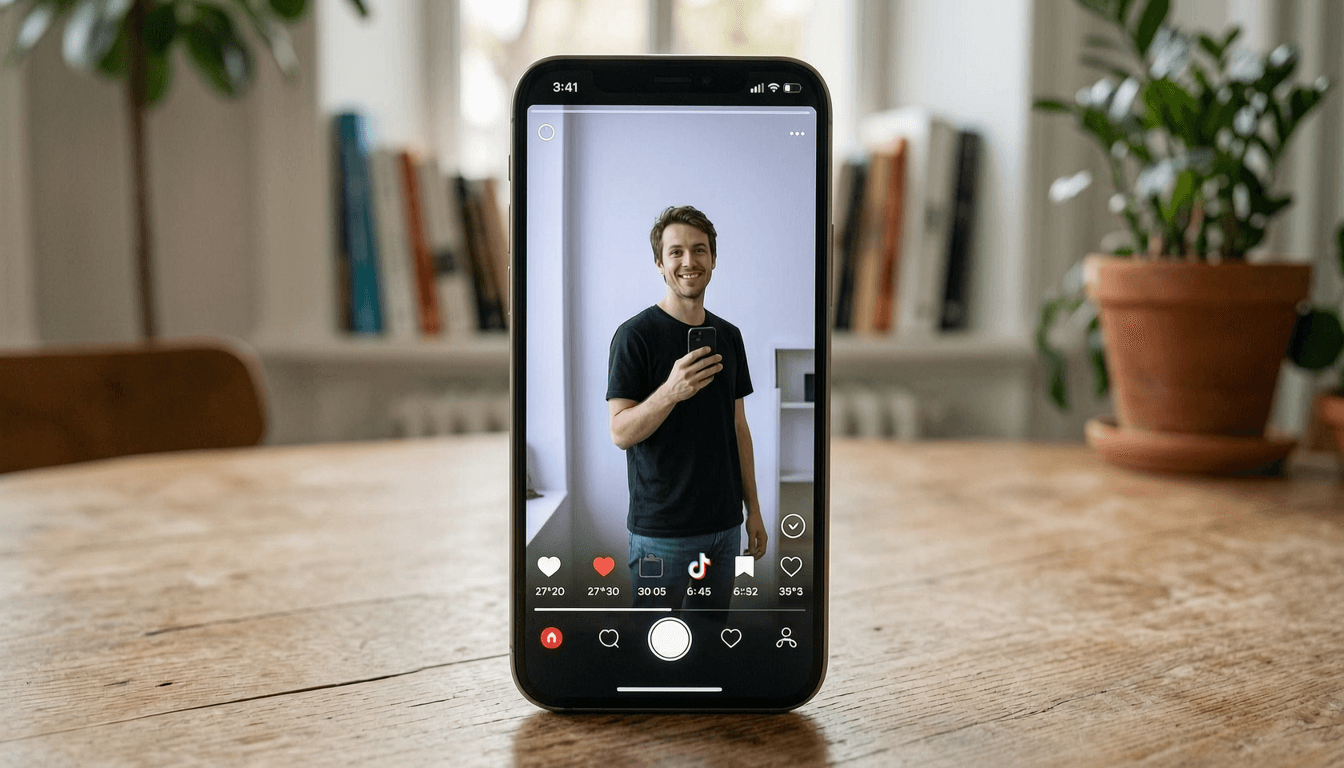 a smartphone screen showing a TikTok video paused at the 3-second mark with engagement metrics visible