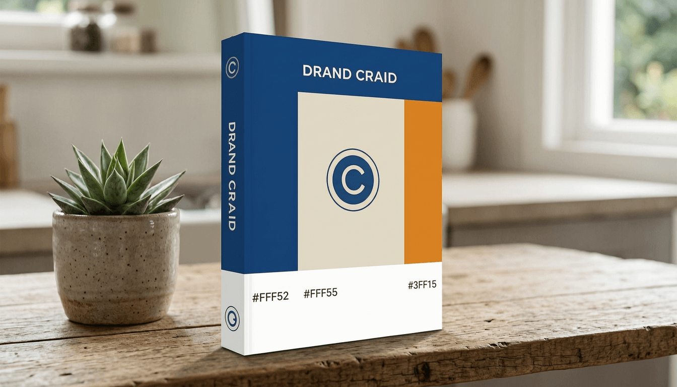 product mockup with exact brand colors rendered by ai, showing hex color codes